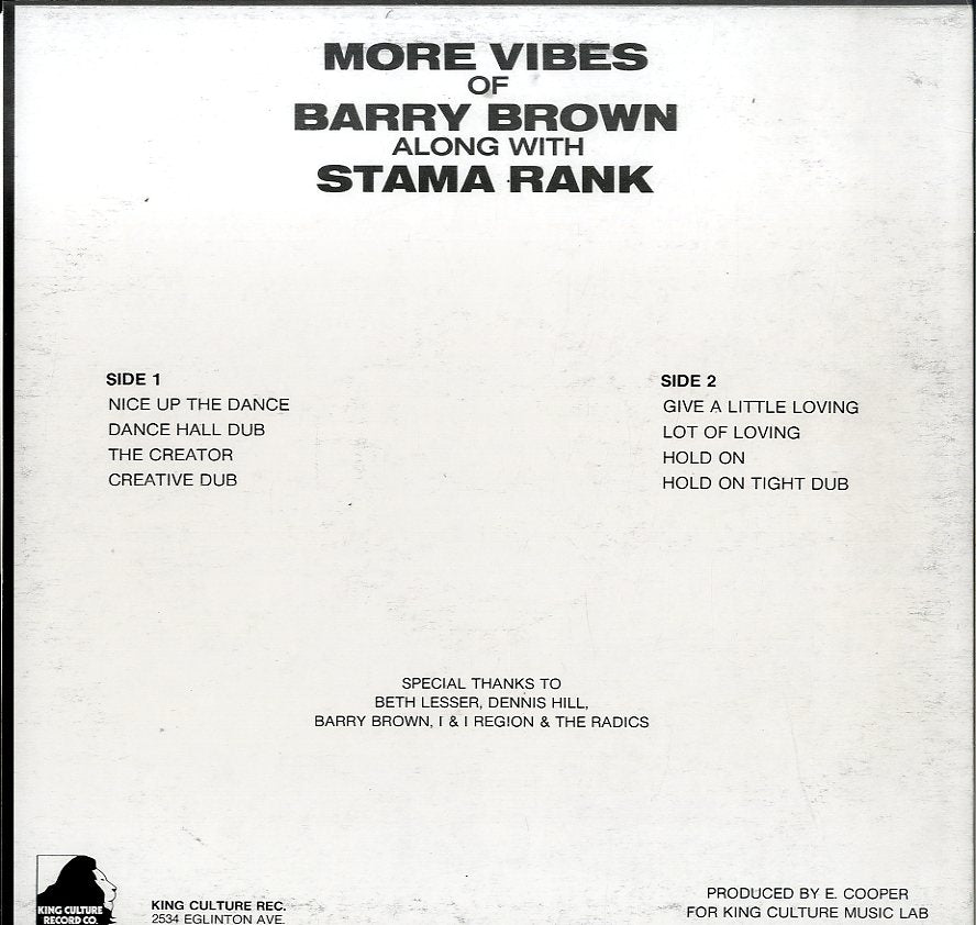 加LP Barry Brown / Stamma Rank More Vibes Of Barry Brown Along With Stama Rank KC006 King Culture /00260 Drum & Bass Records | Reggae, Ska, RockSteady, Roots, Dancehall