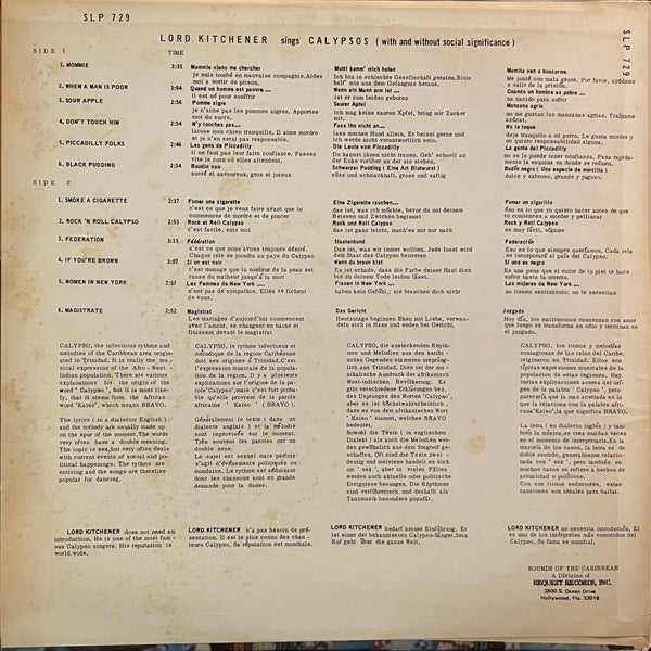 LORD KITCHENER [Sings Calypsos (With And Without Social Significance)]