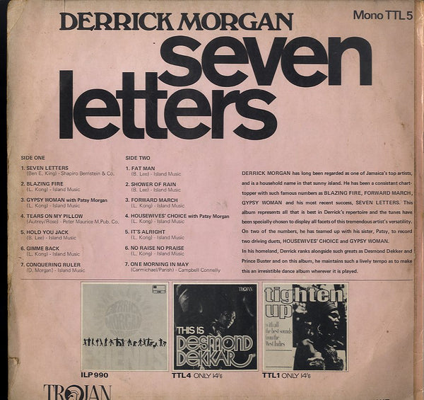 DERRICK MORGAN [Seven Letters ]